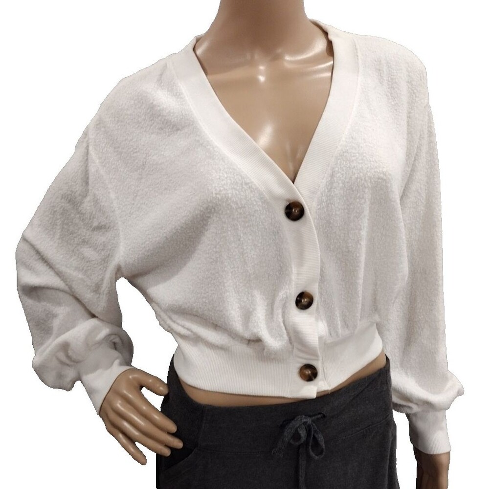 Love Tree Women's Small White Cropped Button Cardigan Sweater